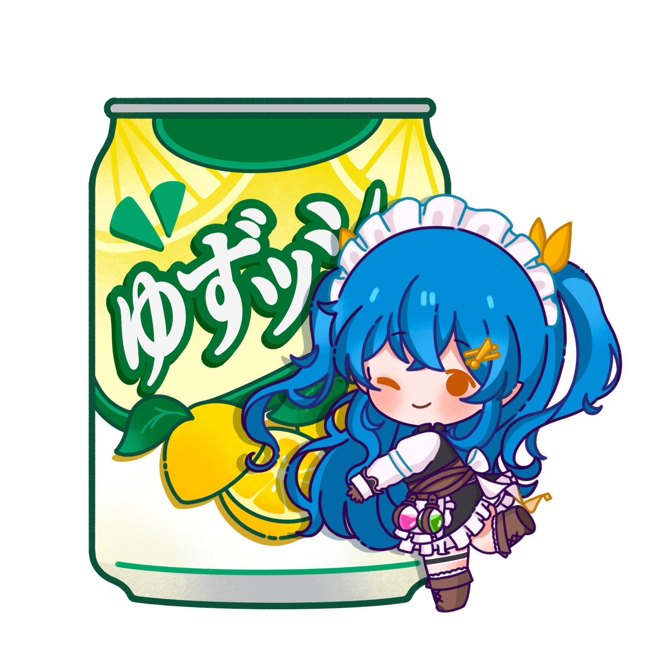 Artwork by Nondo39 Artwork of Fuyu, a blue haired elven girl in a maid outfit, waving goodbye to adventurers. This artwork was created by the artist Nondo39